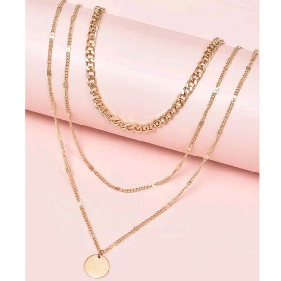 💖 2/$30 Boho disc dainty layered gold tone chain link chunky charm necklace - Picture 11 of 13